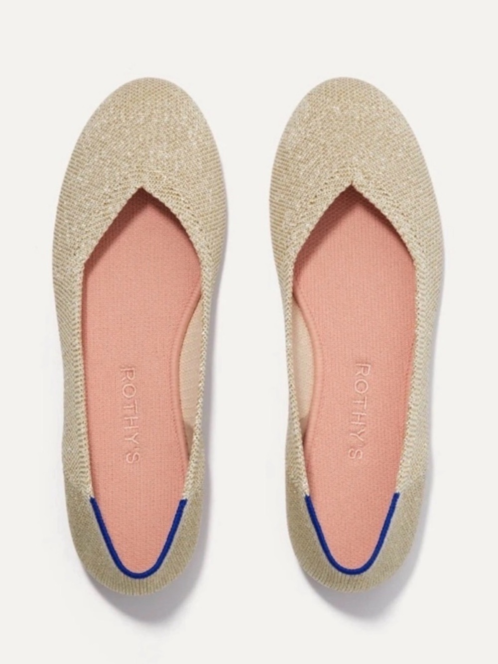 Rothy's Gold Knit Ballet Flats with Pink Insole